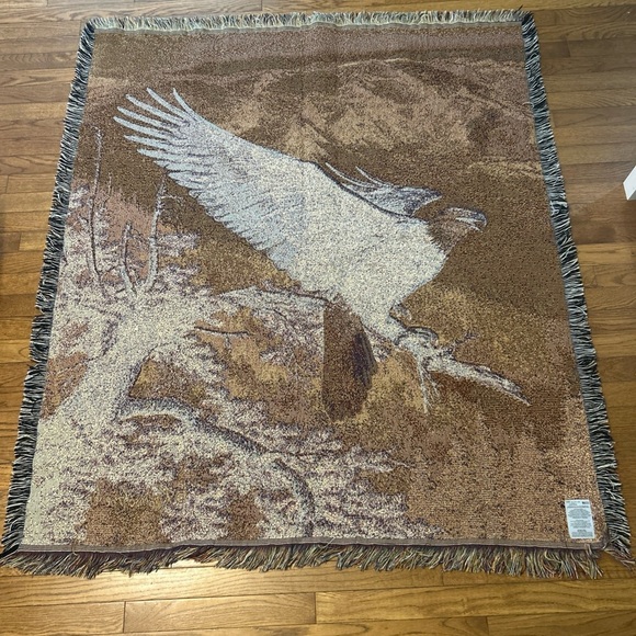 Lee Kromschroeder Tapestry Throw Art Bald Eagle Alpenglow Mohawk 58x50” USA EUC - Picture 8 of 8